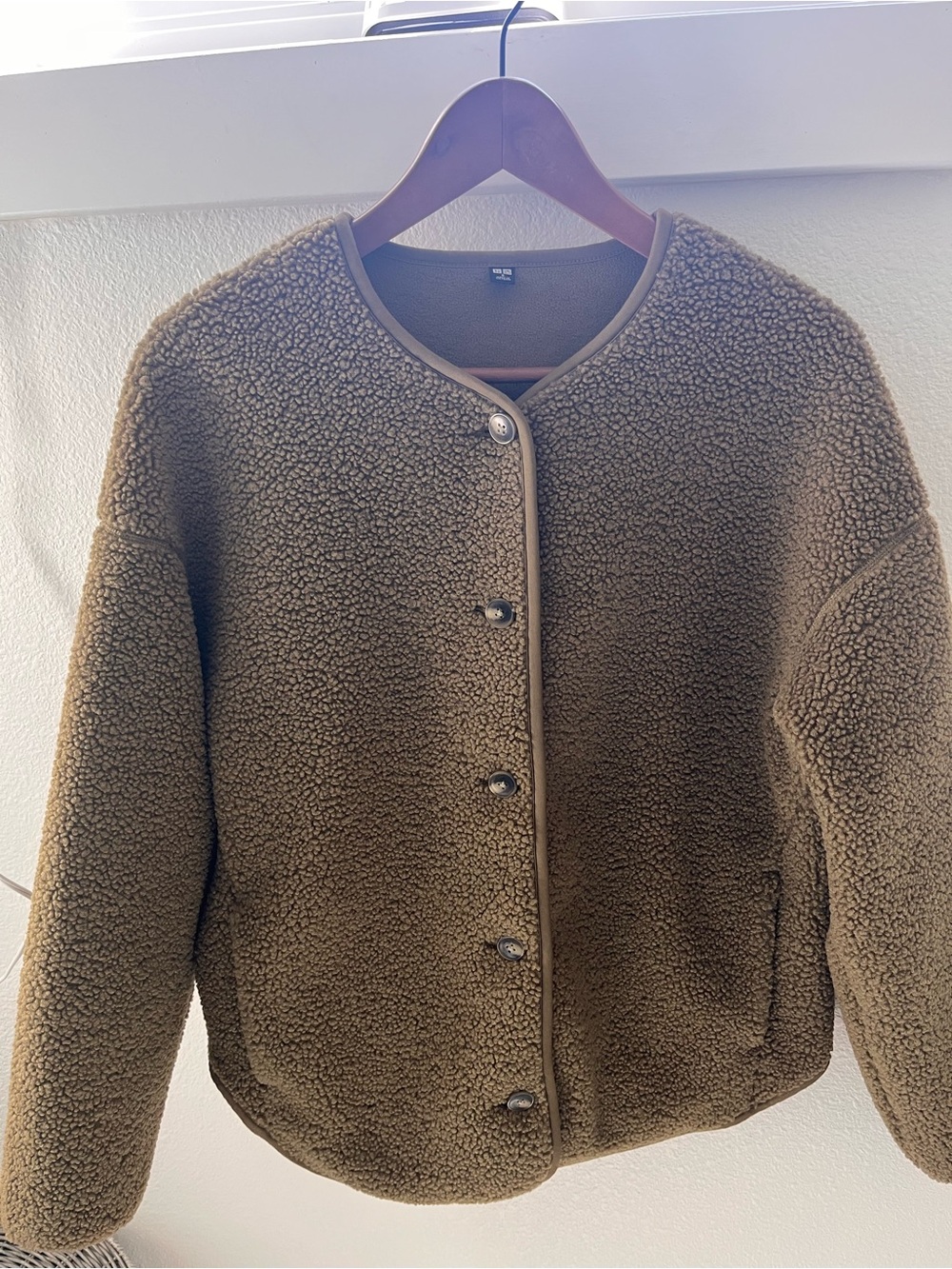 Uniqlo Olive Teddy Sherpa Button-Front Jacket